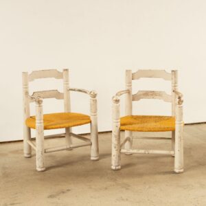 Rudani Pair of Painted Oak Chairs by Charles Dudouyt