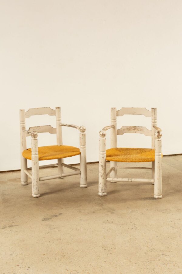 Rudani Pair of Painted Oak Chairs by Charles Dudouyt