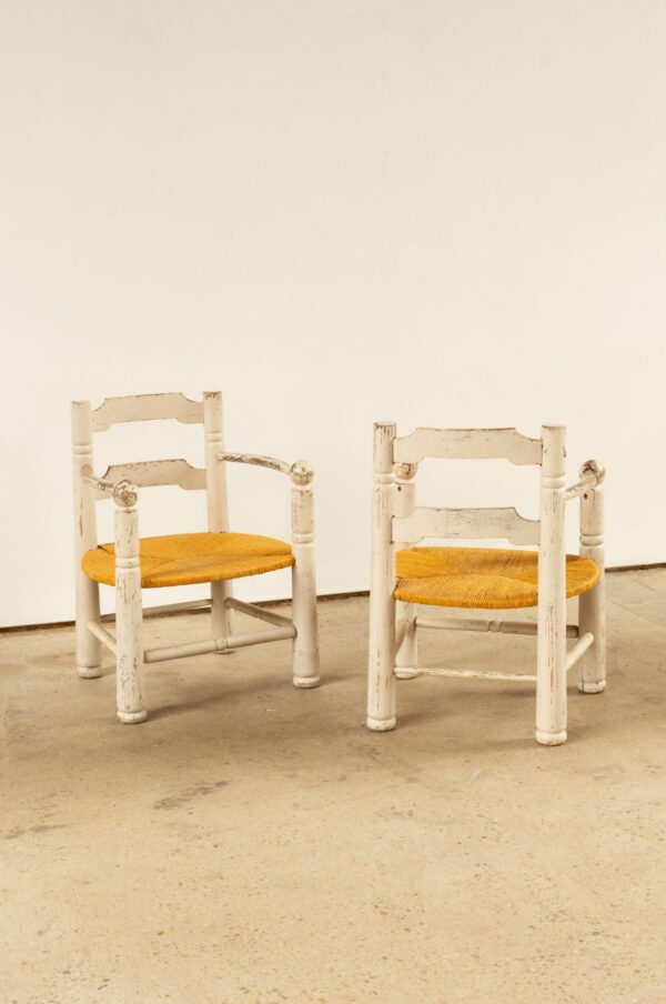 Rudani Pair of Painted Oak Chairs by Charles Dudouyt - Image 2